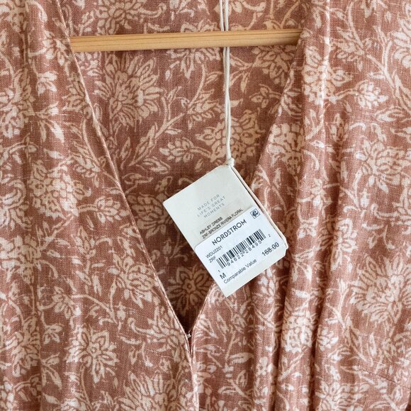NWT Faherty Ashley Dress Women’s Size Medium Brown Floral 100% Linen Wrap Belted - Picture 10 of 10